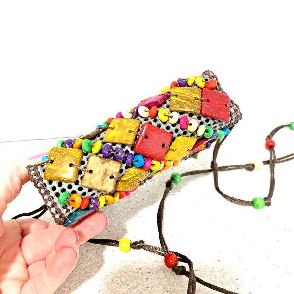 Boho Tribal Beaded Crossbody Bag Mini Purse Wallet Double Zippers Colorful Beads - Picture 6 of 9